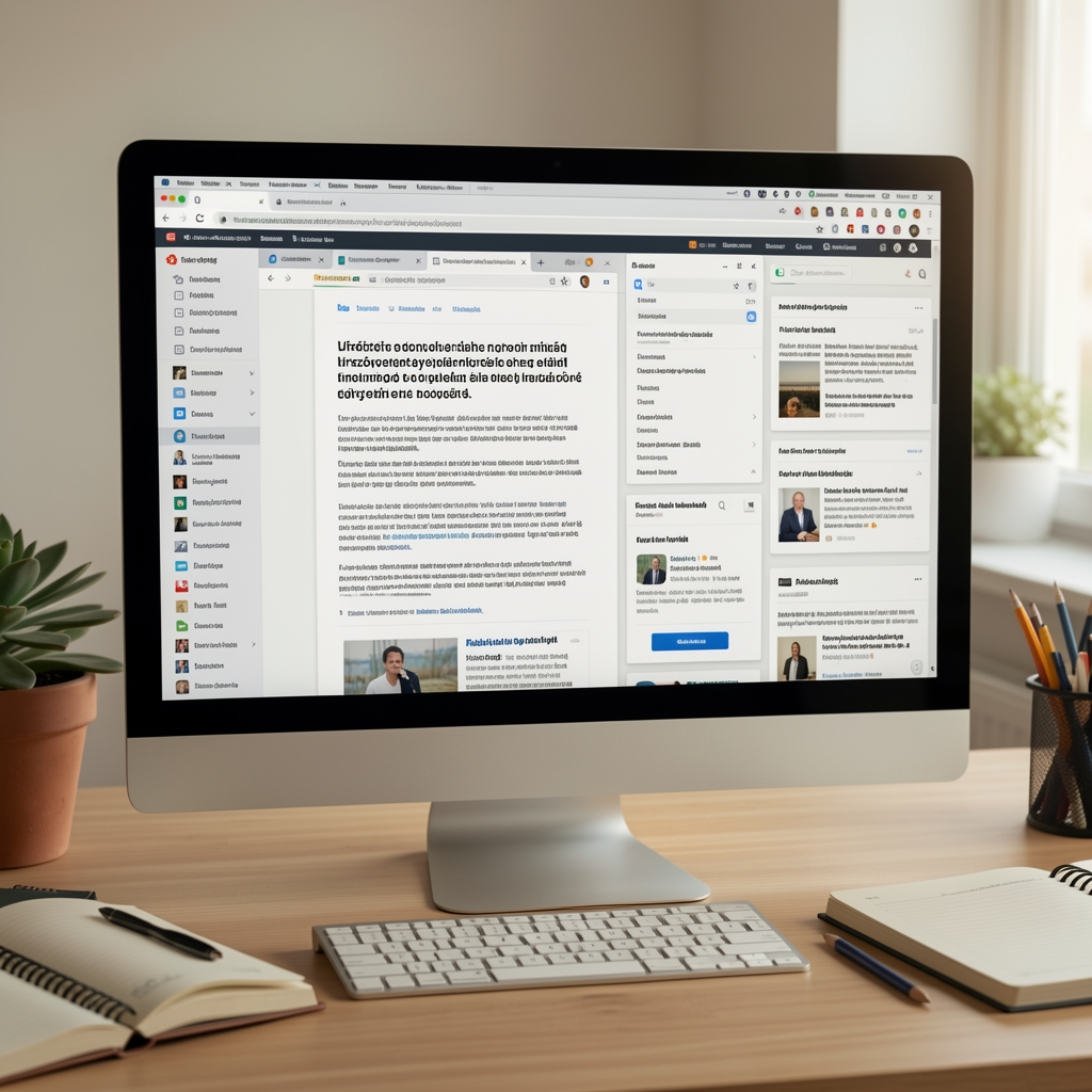 Böngészőablakokban párhuzamosan nyitott forrásoldalak tényellenőrzési folyamat során, laptopképernyő közelkép